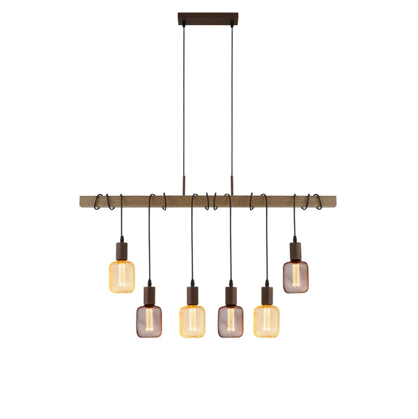 Searchlight 4876-6BR Barn 6Lt Pendant - Black Metal & Wood