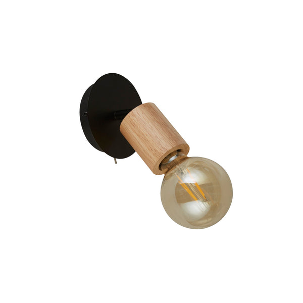 Searchlight 50211-1NA Spinny Spotlight Wall Light - Wood & Matt Black Metal