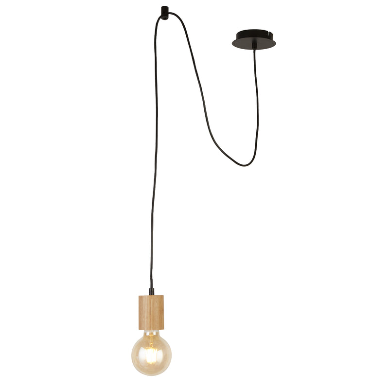 Searchlight 50212-1NA Spinny Pendant - Wood & Matt Black Metal