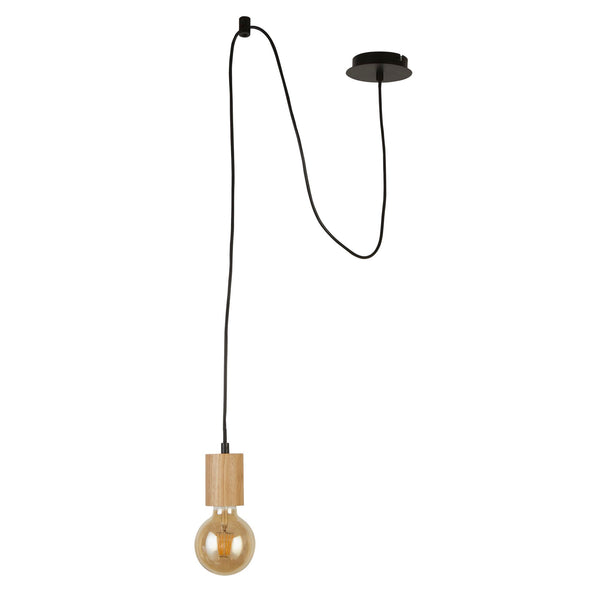 Searchlight 50212-1NA Spinny Pendant - Wood & Matt Black Metal