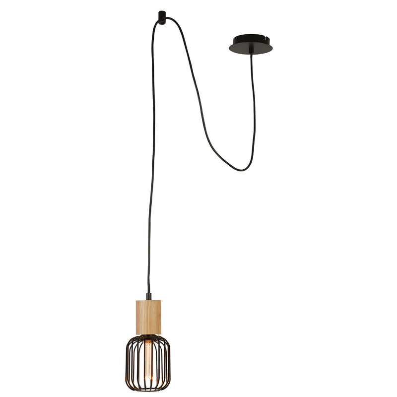 Searchlight 50212-1NA Spinny Pendant - Wood & Matt Black Metal