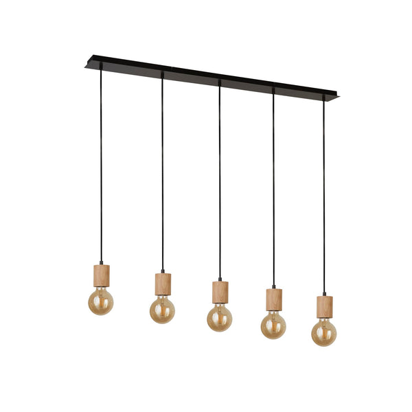 Searchlight 50212-5NA Spinny 5Lt Bar Pendant - Wood & Matt Black Metal