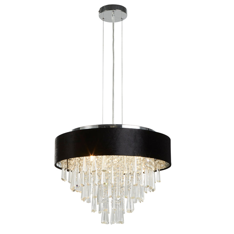 Searchlight 50818-5BK Glamour 5Lt Pendant/Semi-Flush- Black Velvet & Clear Crystal