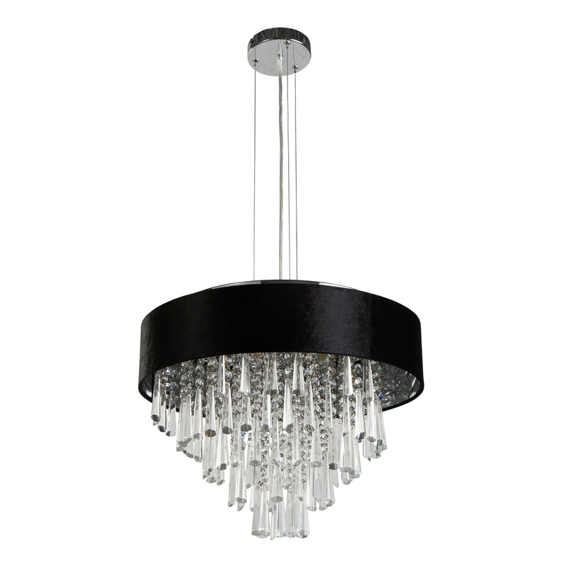 Searchlight 50818-5BK Glamour 5Lt Pendant/Semi-Flush- Black Velvet & Clear Crystal