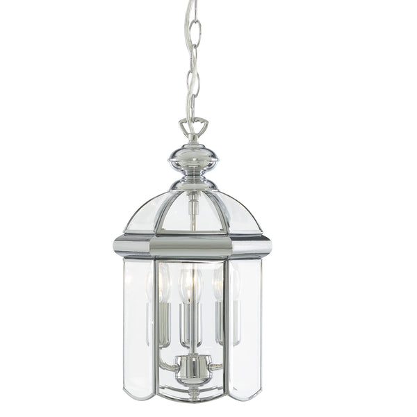 Searchlight 5133CC Bevelled Lantern 3Lt Pendant - Chrome Metal & Clear Glass