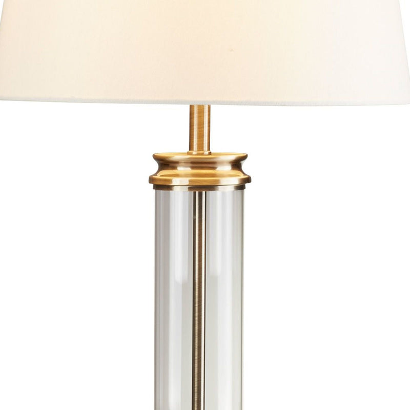 Searchlight 5141AB Pedestal Table Lamp - Antique Brass, Glass & Cream Fabric