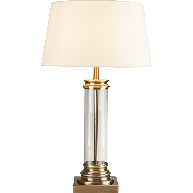 Searchlight 5141AB Pedestal Table Lamp - Antique Brass, Glass & Cream Fabric