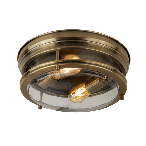 Searchlight 5182AB Glasgow 2Lt Flush  - Antique Brass Metal & Clear Glass