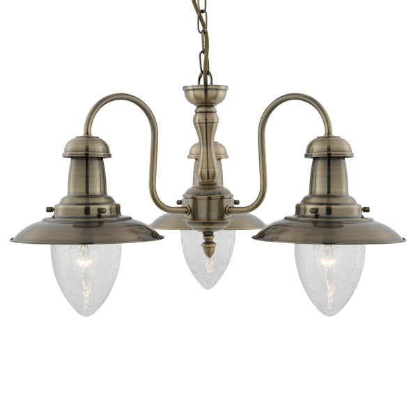 Searchlight 5333-3AB Fisherman II 3Lt Pendant- Antique Brass & Clear Seeded Glass