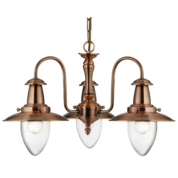 Searchlight 5333-3CU Fisherman II 3Lt Pendant - Copper Metal & Clear Seeded Glass