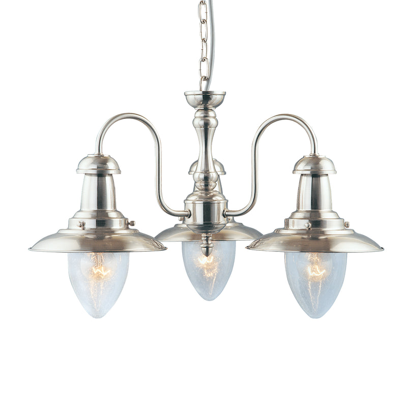 Searchlight 5333-3SS Fisherman II 3Lt Pendant - Satin Silver & Clear Seeded Glass