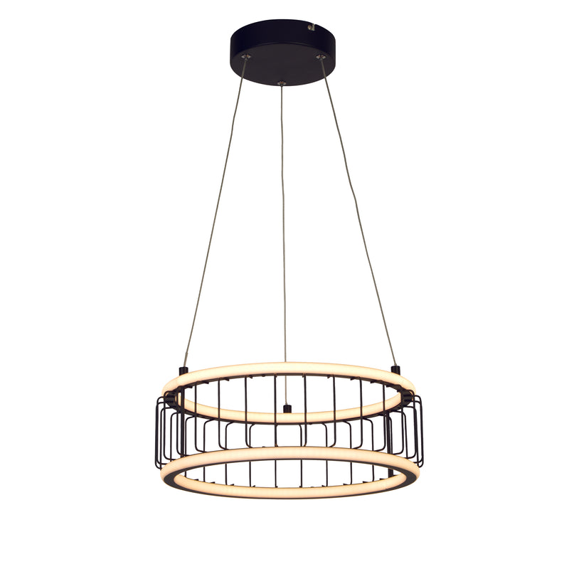 Searchlight 54213-1BK Circolo Cage Drum Pendant - Black Metal & White Silicon