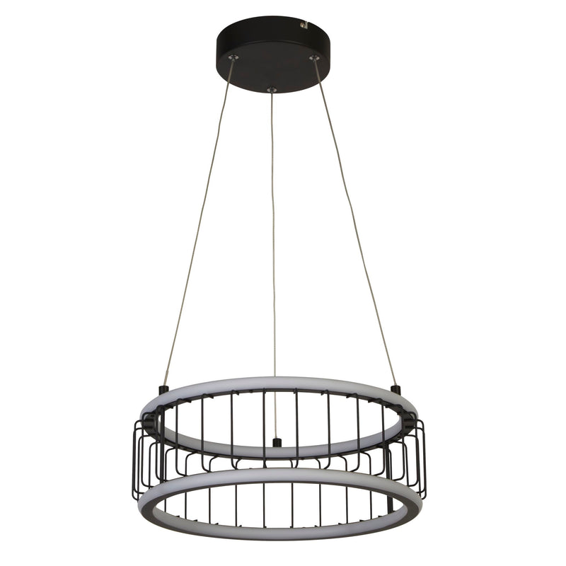 Searchlight 54213-1BK Circolo Cage Drum Pendant - Black Metal & White Silicon