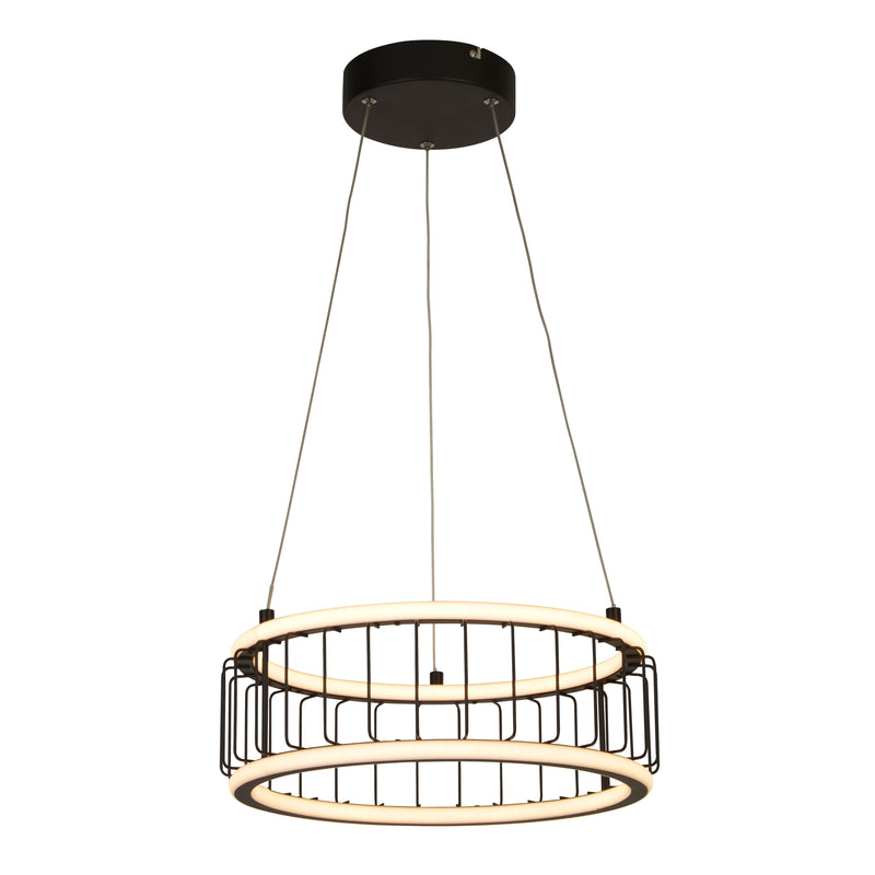 Searchlight 54213-1BK Circolo Cage Drum Pendant - Black Metal & White Silicon