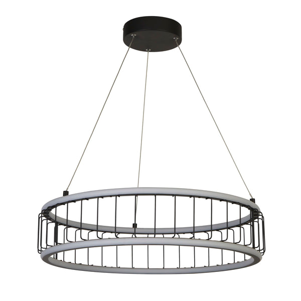 Searchlight 54214-1BK Circolo Cage Drum Pendant - Black Metal & White Silicon