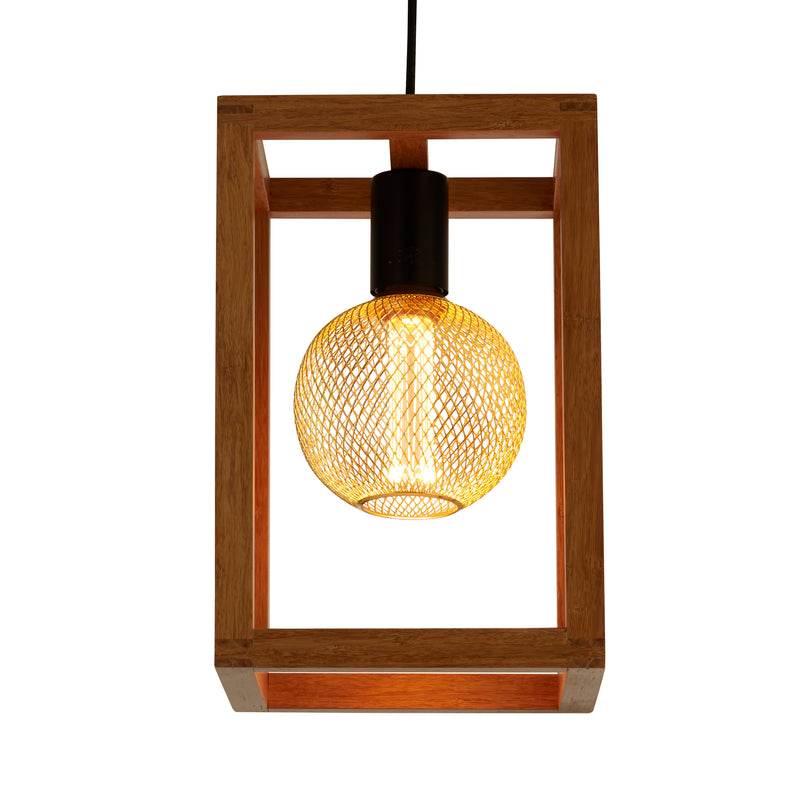 Searchlight 54741-1NA Square  Pendant  - Natural Wood & Black Metal