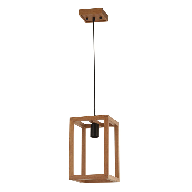 Searchlight 54741-1NA Square  Pendant  - Natural Wood & Black Metal