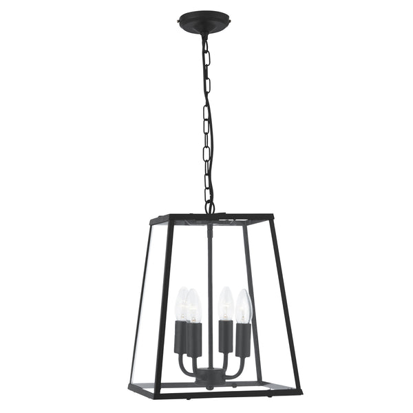 Searchlight 5614BK Lantern Noir 4Lt Pendant  - Black Metal & Clear Glass