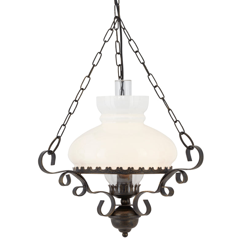 Searchlight 576RU Oil Pendant  - Antique Brass Metal & Clear & Opal Glass