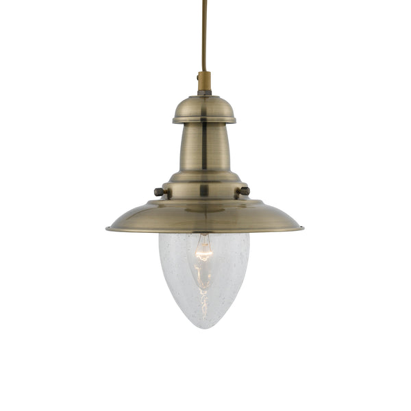 Searchlight 5787AB Fisherman Small Pendant - Antique Brass Metal & Glass