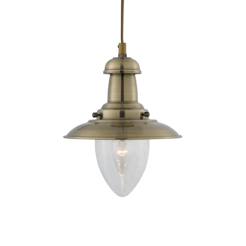 Searchlight 5787AB Fisherman Small Pendant - Antique Brass Metal & Glass