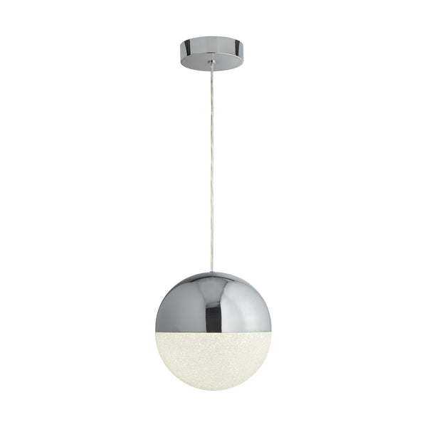 Searchlight 5841CC Marbles LED Pendant  -  Chrome, Crushed Ice Shade