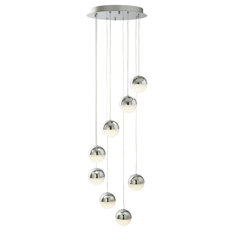 Searchlight 5848-8CC Marbles 8Lt Multi-Drop Pendant -  Chrome, Crushed Ice Shade