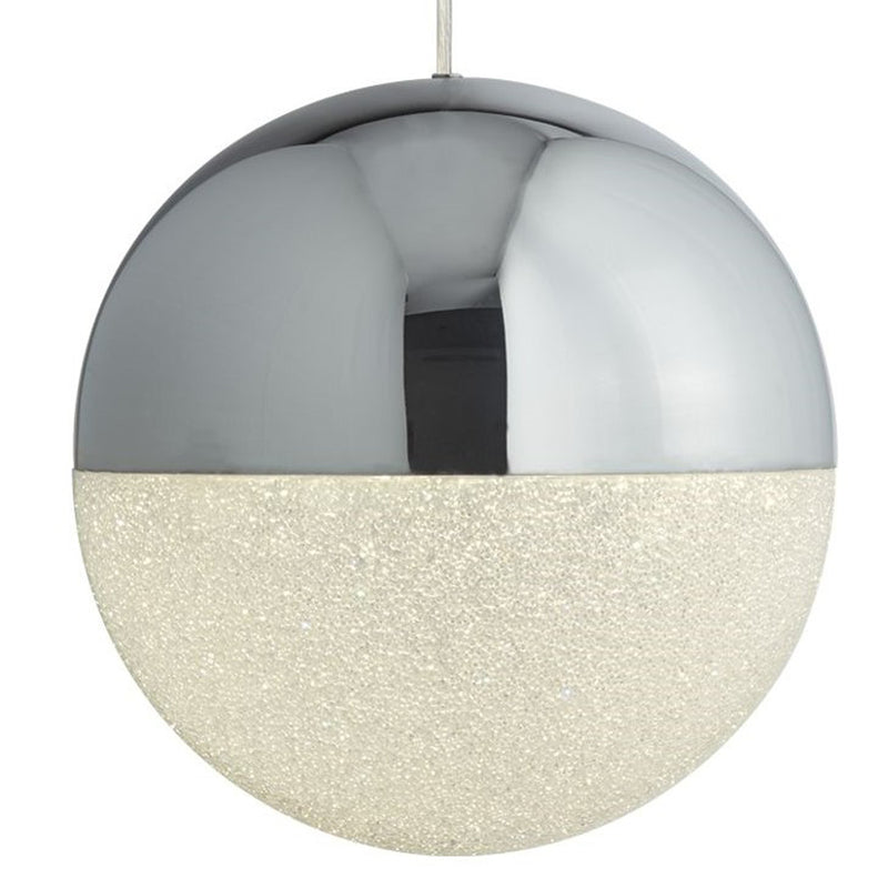 Searchlight 5881CC Marbles LED Pendant  -  Chrome Metal & Crushed Ice Shade