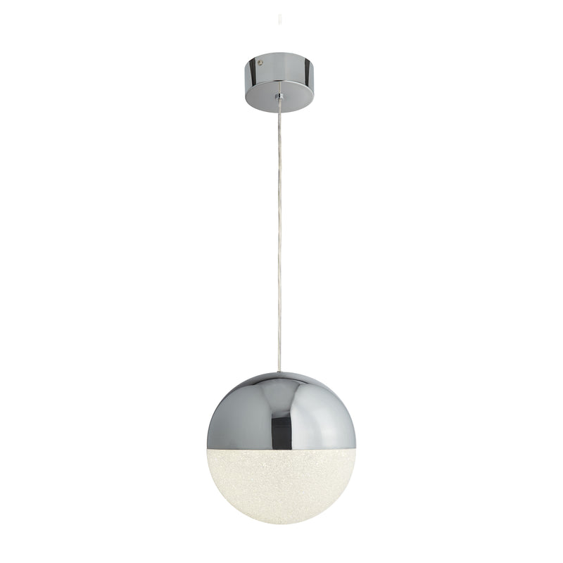 Searchlight 5881CC Marbles LED Pendant  -  Chrome Metal & Crushed Ice Shade