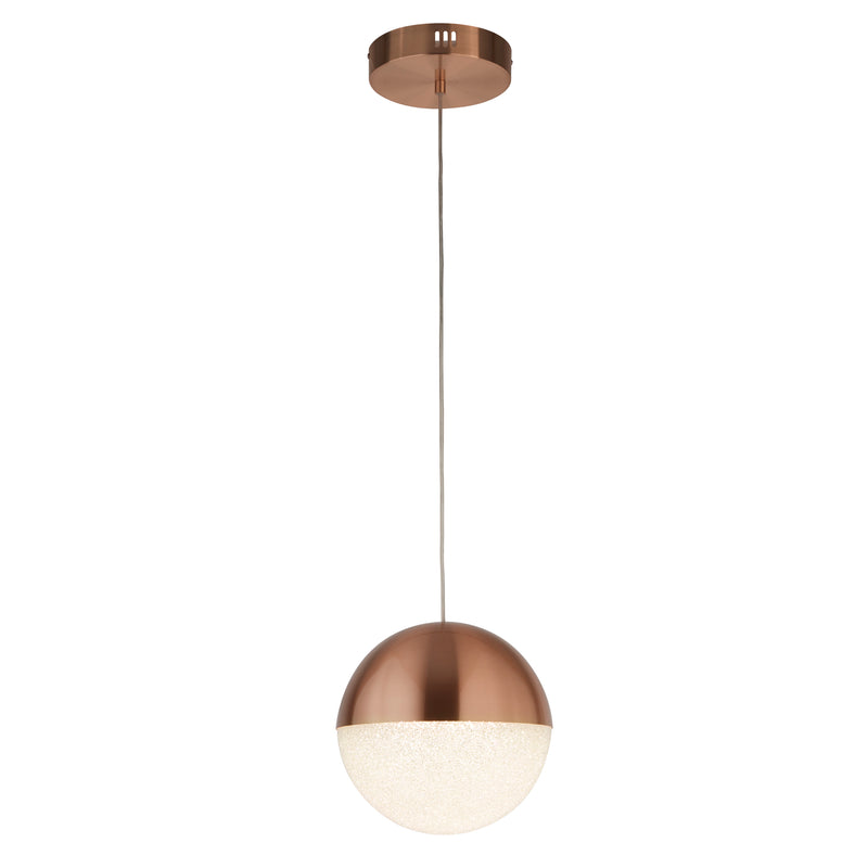 Searchlight 5881CU Marbles LED Pendant - Copper Metal & Crushed Ice Shade