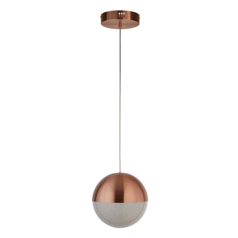 Searchlight 5881CU Marbles LED Pendant - Copper Metal & Crushed Ice Shade