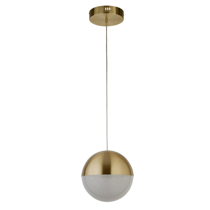 Searchlight 5881SB Marbles LED Pendant - Satin Brass Metal & Crushed Ice Shade