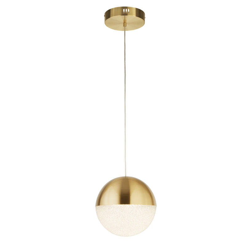 Searchlight 5881SB Marbles LED Pendant - Satin Brass Metal & Crushed Ice Shade