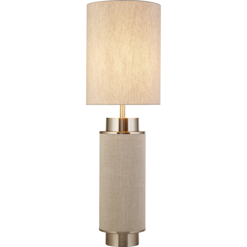 Searchlight 59041SN Flask Table Lamp - Satin Nickel, Grey Hessian & White Linen - Searchlight - Falcon Electrical UK