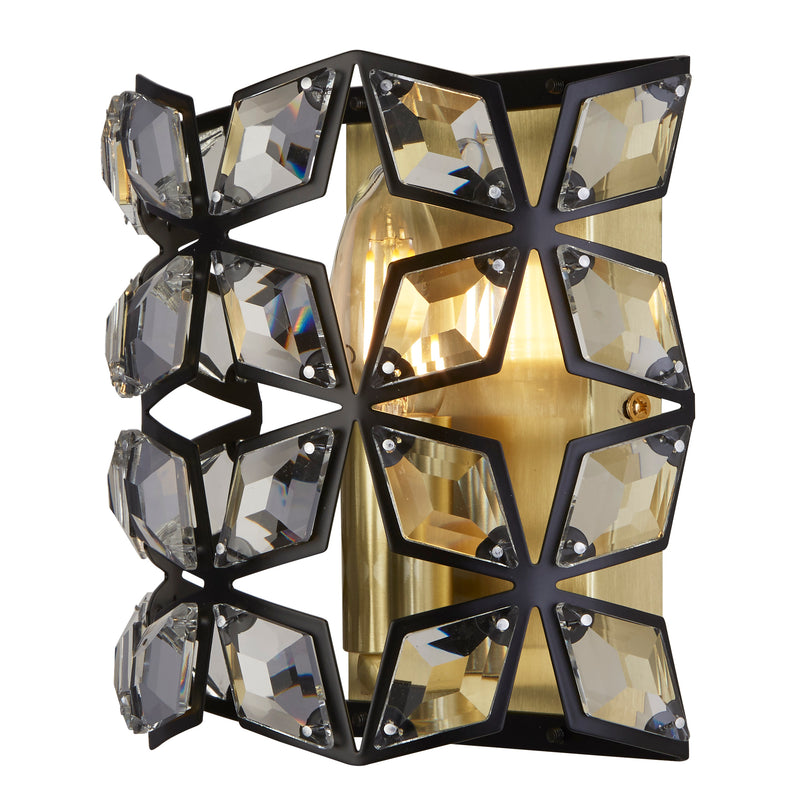 Searchlight 59811-1BSB Iris Wall Light - Black Metal, Crystal & Brass - Searchlight - Falcon Electrical UK