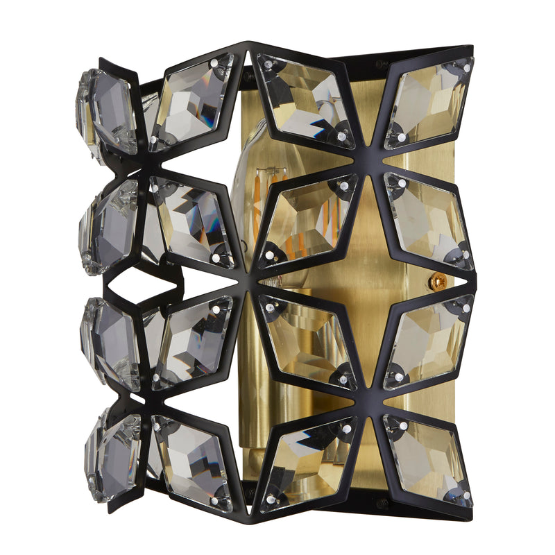 Searchlight 59811-1BSB Iris Wall Light - Black Metal, Crystal & Brass - Searchlight - Falcon Electrical UK