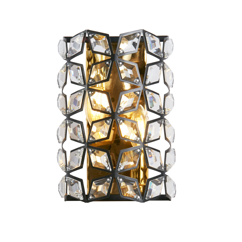 Searchlight 59811-1BSB Iris Wall Light - Black Metal, Crystal & Brass - Searchlight - Falcon Electrical UK