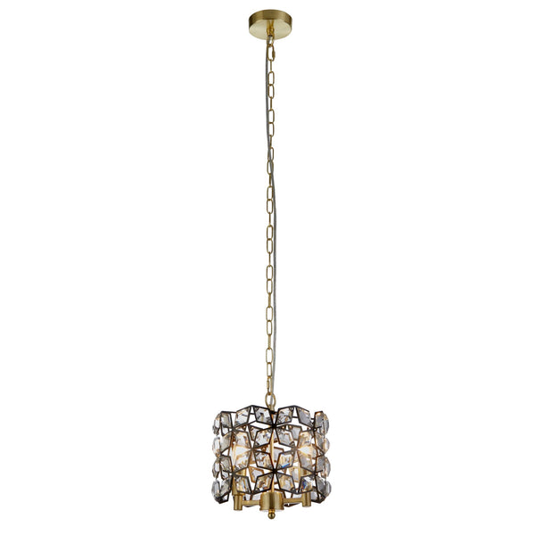 Searchlight 59811-2BSB Iris 2Lt Pendant - Black Metal, Crystal & Brass