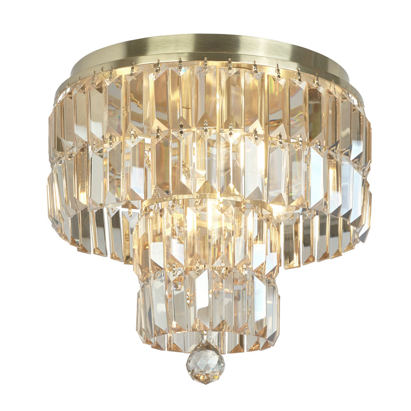 Searchlight 61321-4SB Empire 4Lt Flush - Satin Brass Metal & Champagne Crystal - Searchlight - Falcon Electrical UK