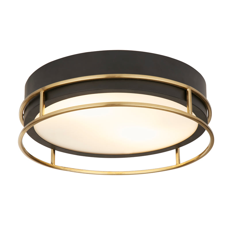 Searchlight 62012-2PB Phoenix 2Lt Flush - Black, Brass Metal & Frosted Glass