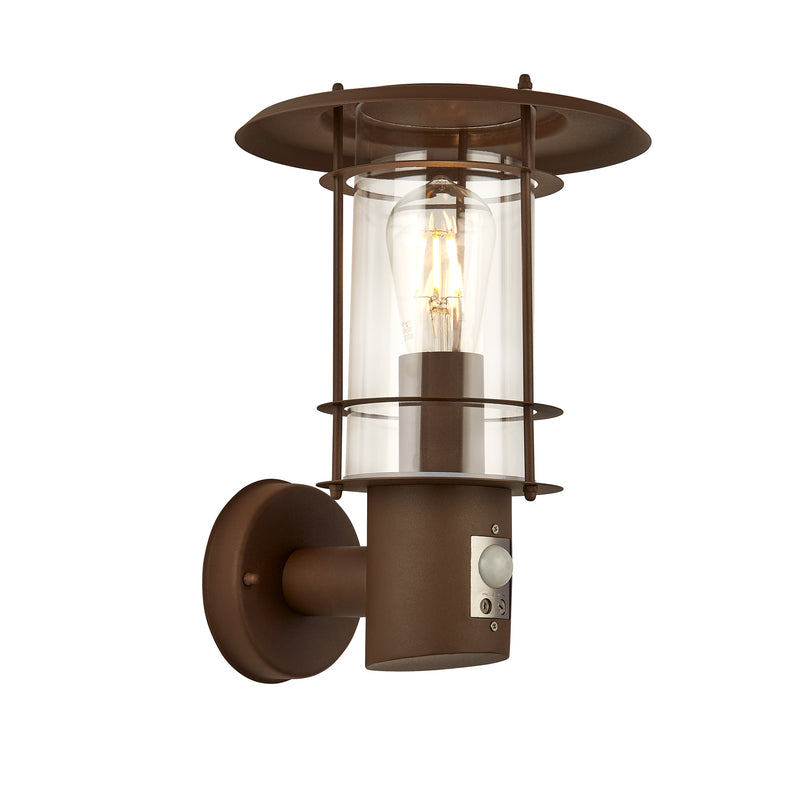 Searchlight 6211RUS Edgeware Outdoor Wall Light + Sensor  - Rust Brown, IP44