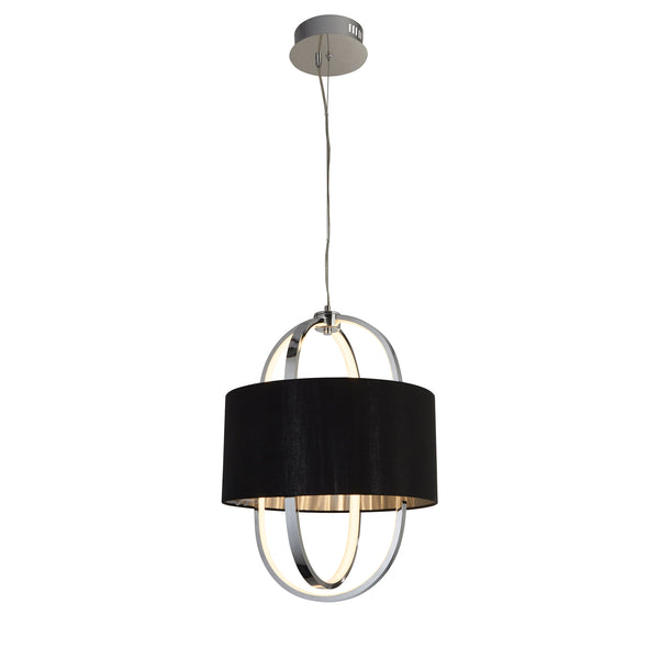 Searchlight 62802CC Madrid Pendant - Chrome Metal, Glass & Black Fabric Shade