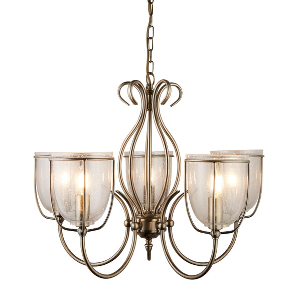 Searchlight 6355-5AB Silhouette 5Lt Pendant - Antique Brass Metal & Seeded Glass