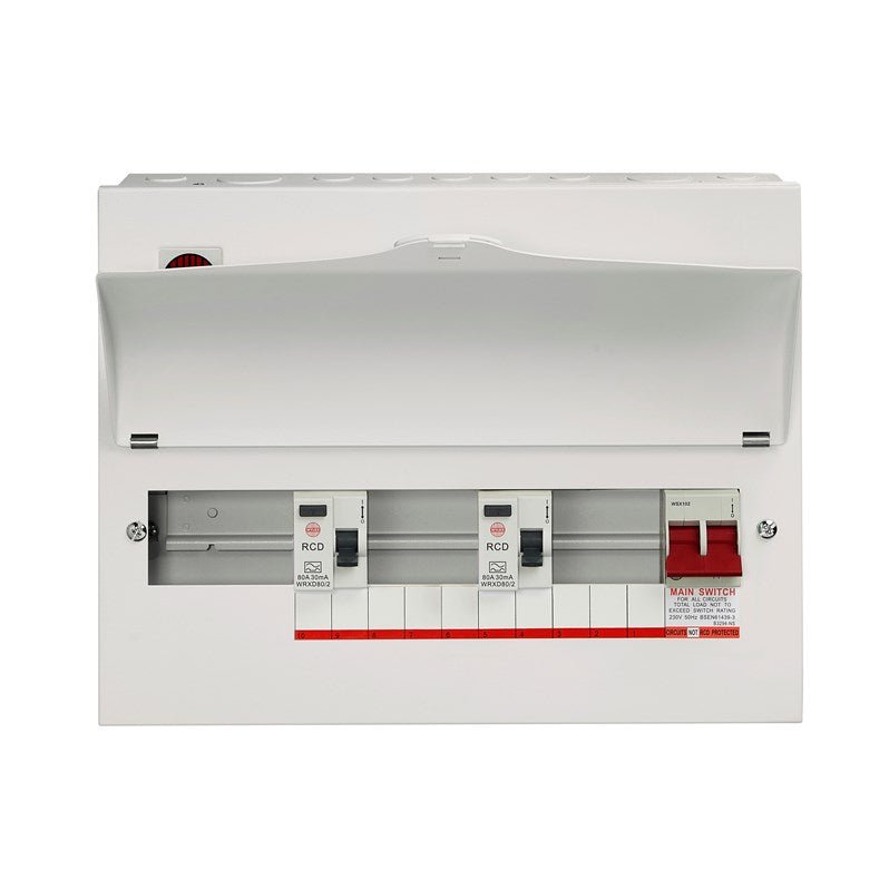 Wylex NMRS10SSLMHIA 10 Way High Integrity Consumer Unit 100A Main Switch, 80A 30mA RCDs, Flexible Configuration - Wylex - Falcon Electrical