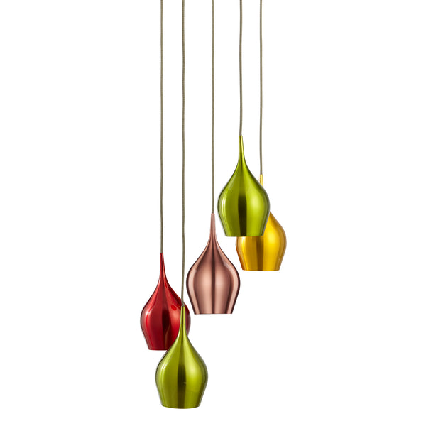 Searchlight 6465-5 Vibrant 5Lt Multi-Drop Pendant-Metallic Multi-Coloured Metal