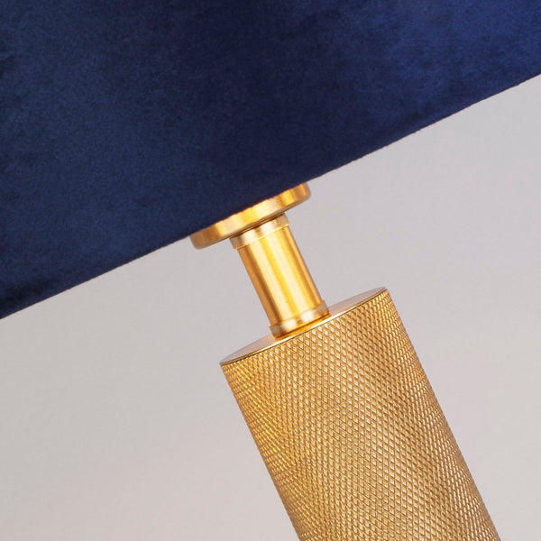 Searchlight 65721AZ London Table Lamp - Knurled Brass & Navy Velvet Shade