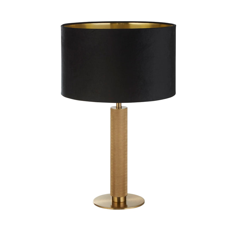 Searchlight 65721BK London Table Lamp - Knurled Brass & Black Velvet Shade - Searchlight - Falcon Electrical UK