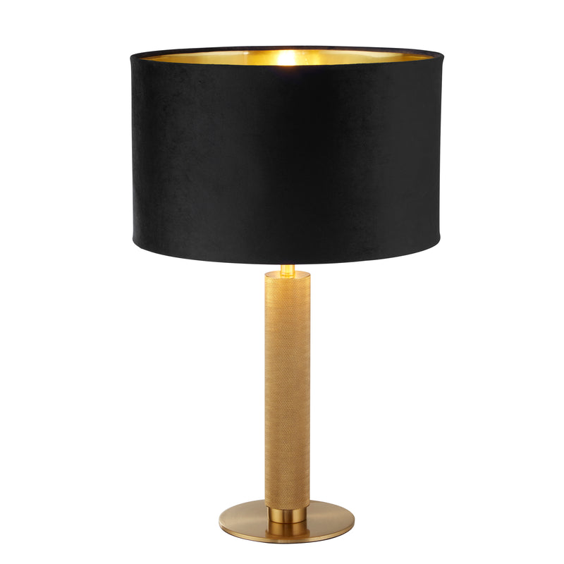 Searchlight 65721BK London Table Lamp - Knurled Brass & Black Velvet Shade - Searchlight - Falcon Electrical UK