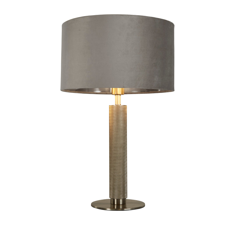 Searchlight 65721GY London Table Lamp- Knurled Satin Silver & Grey Velvet Shade - Searchlight - Falcon Electrical UK