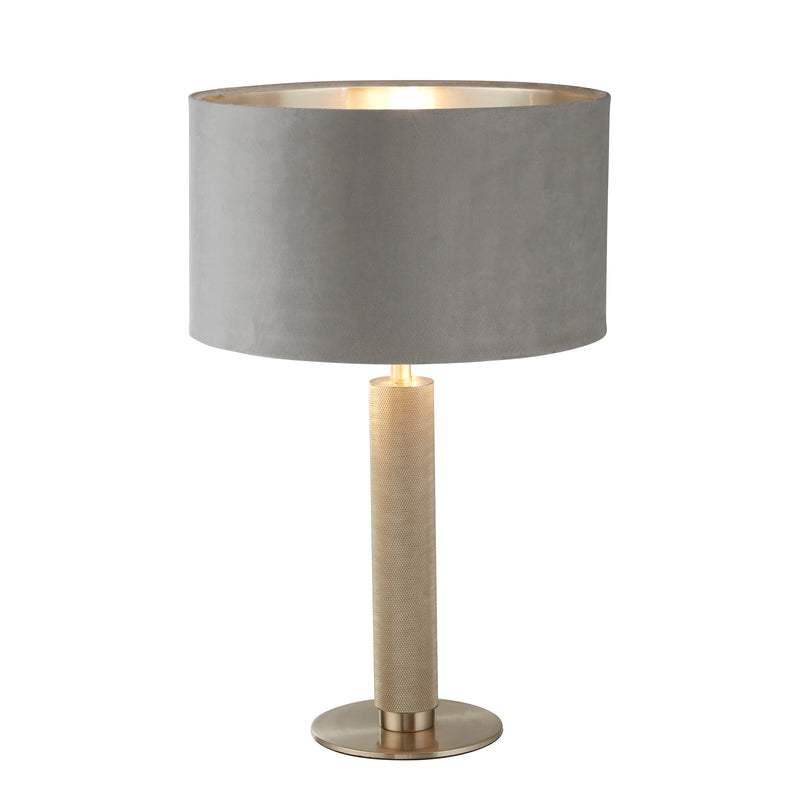 Searchlight 65721GY London Table Lamp- Knurled Satin Silver & Grey Velvet Shade - Searchlight - Falcon Electrical UK